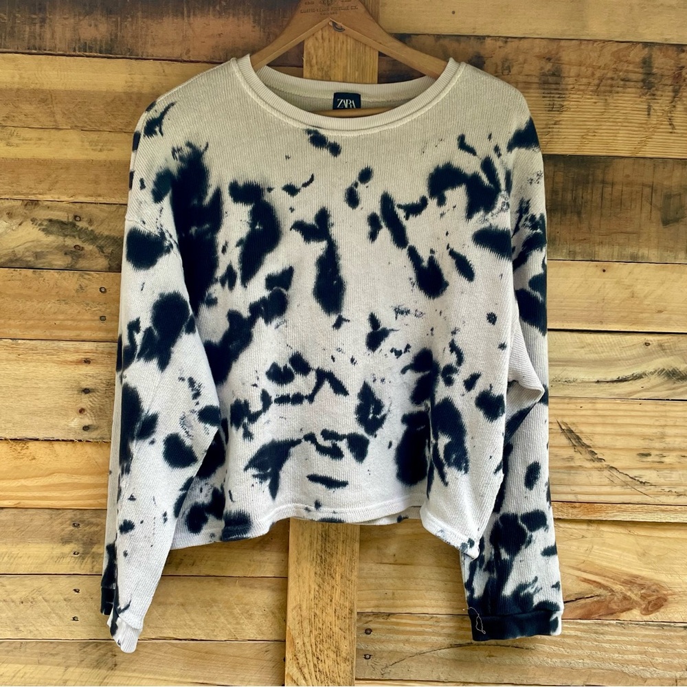 Zara tie-dye loose fit long sleeve knit crop top